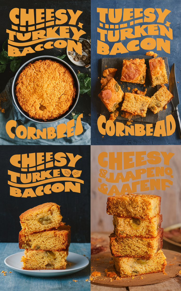 Cheesy cornbread recipe, Turkey bacon cornbread, Jalapeno cornbread, Cheesy Jalapeno recipe, Turkey bacon jalapeno cornbread