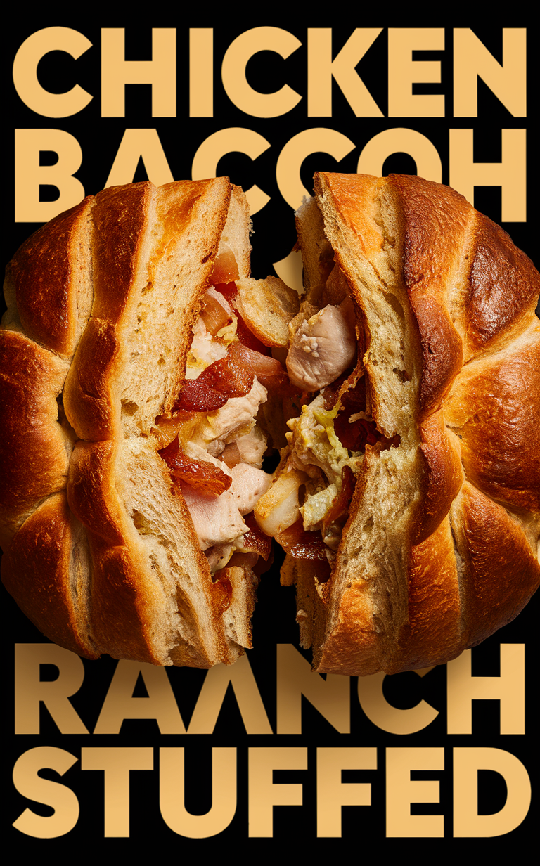 Bacon ranch stuffed bread, Chicken bacon ranch, Stuffed bread recipe, Ranch stuffed bread, Chicken stuffed bread