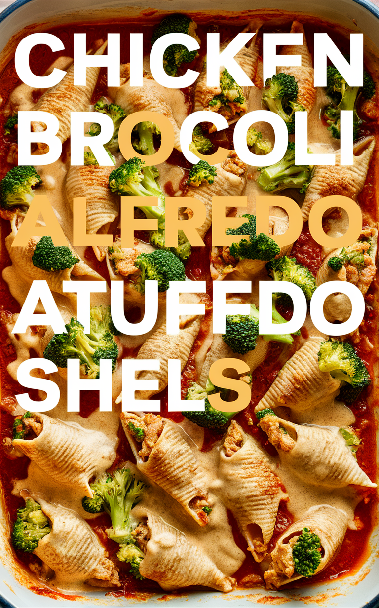 Stuffed shells recipe, Chicken Alfredo recipe, Broccoli Alfredo recipe, Italian pasta dish, Cheesy pasta shells