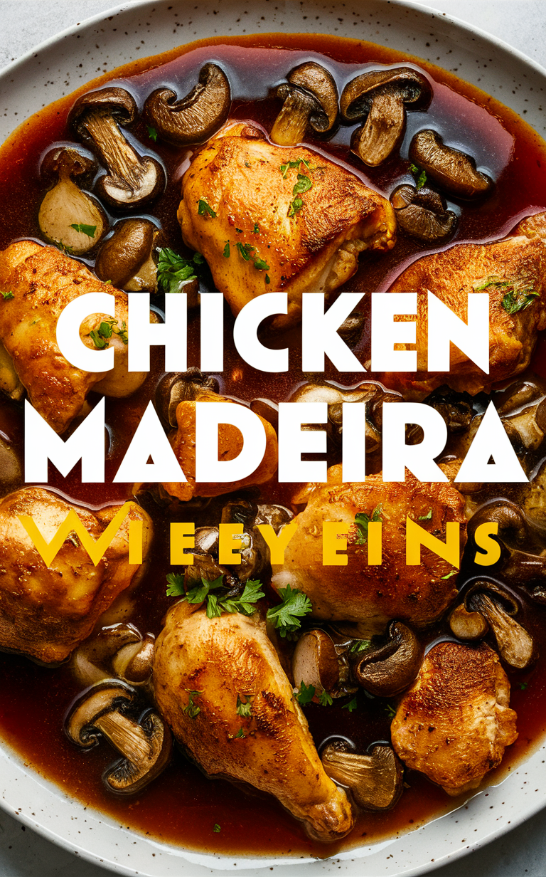 Chicken Madeira recipe, gourmet chicken recipe, fancy chicken dinner, wine-infused chicken dish, upscale poultry dish