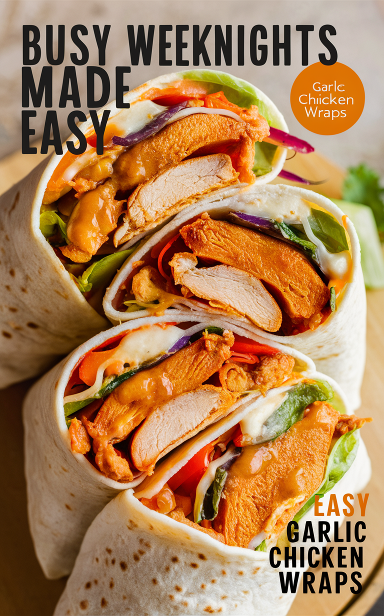 Cheesy chicken wraps, Garlic chicken recipes, Easy chicken dinner ideas, Quick chicken wrap recipe, Simple chicken wrap ideas