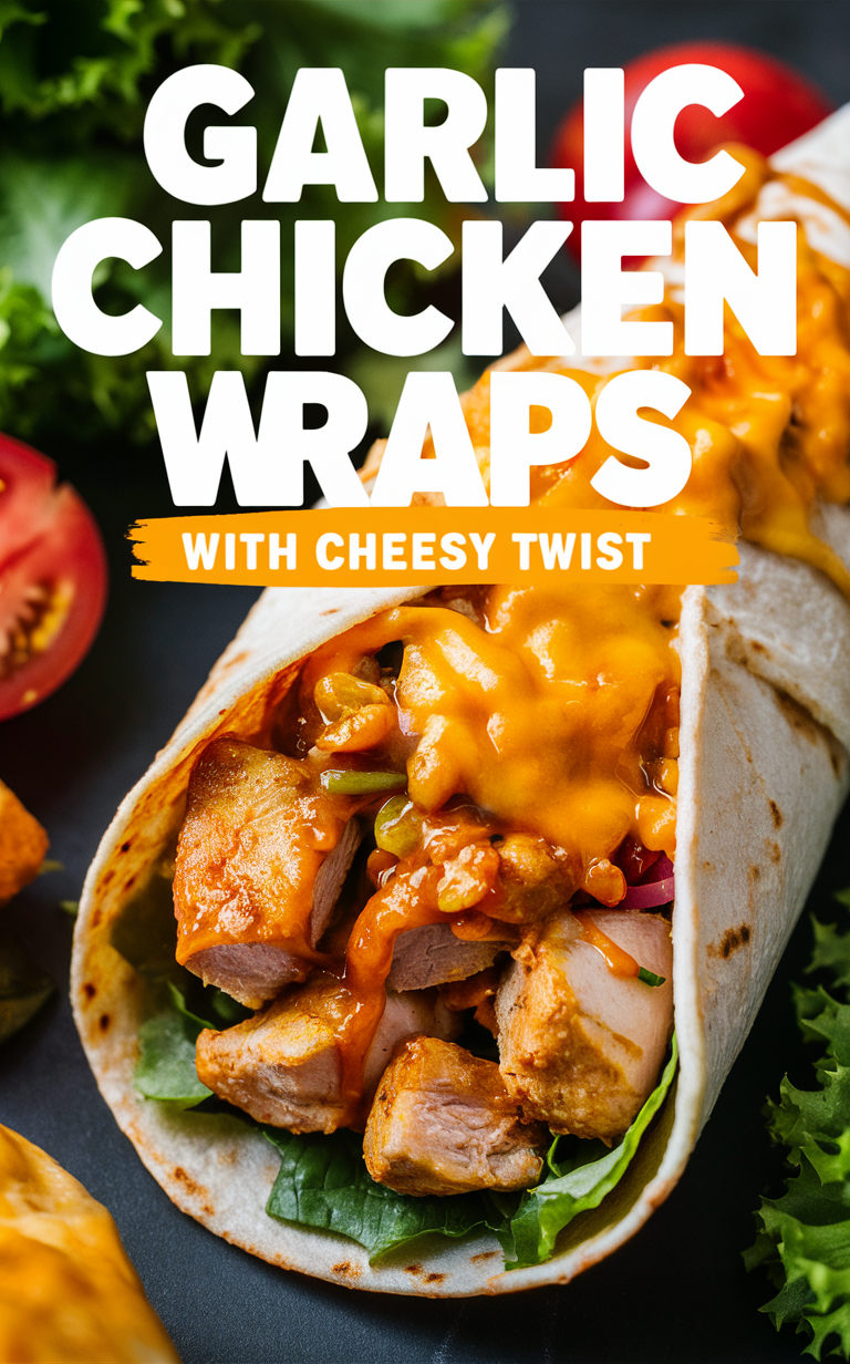 Garlic chicken wraps, Cheesy chicken wrap, Chicken wrap recipe, Cheesy garlic chicken, Garlic cheesy wrap