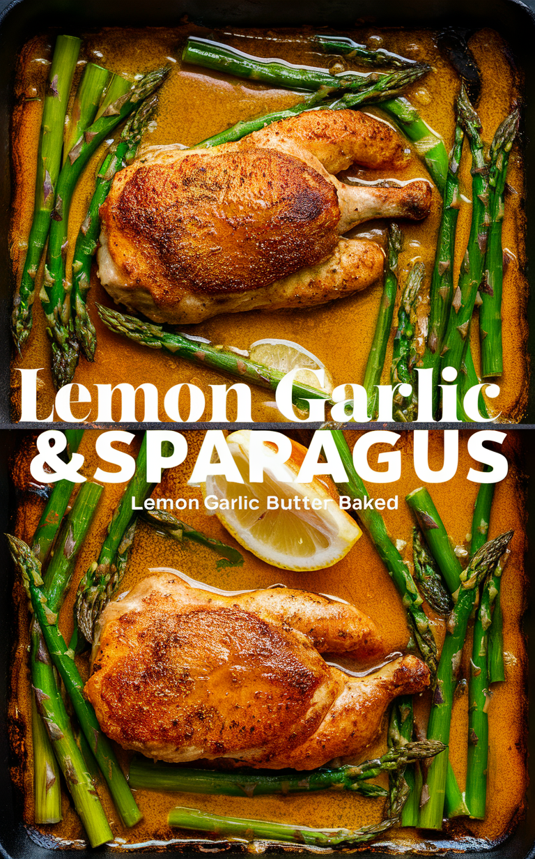 Lemon garlic chicken, baked chicken with asparagus, garlic butter chicken, asparagus chicken recipe, lemon chicken with asparagus