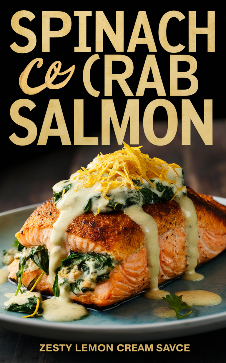 Spinach stuffed salmon, Crab stuffed salmon, Lemon cream sauce, Zesty salmon recipe, Salmon with cream sauce