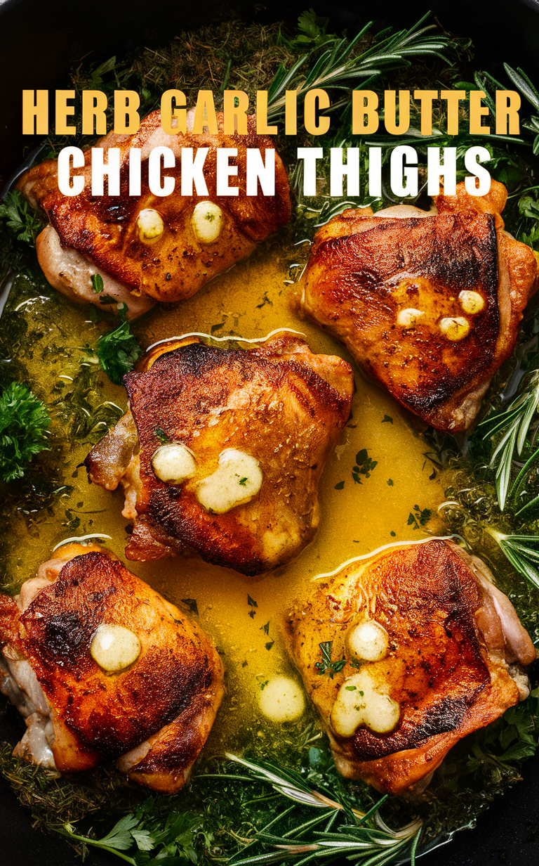 Garlic herb chicken thighs, Herb butter chicken recipe, Garlic herb chicken recipe, Chicken thighs with garlic butter, Herb garlic chicken thighs