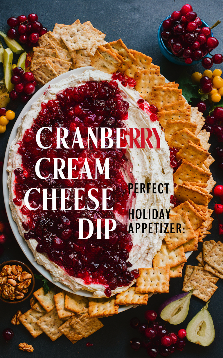 Cranberry cream cheese dip, Holiday appetizer, Cream cheese dip recipe, Easy holiday party food, Festive party dip