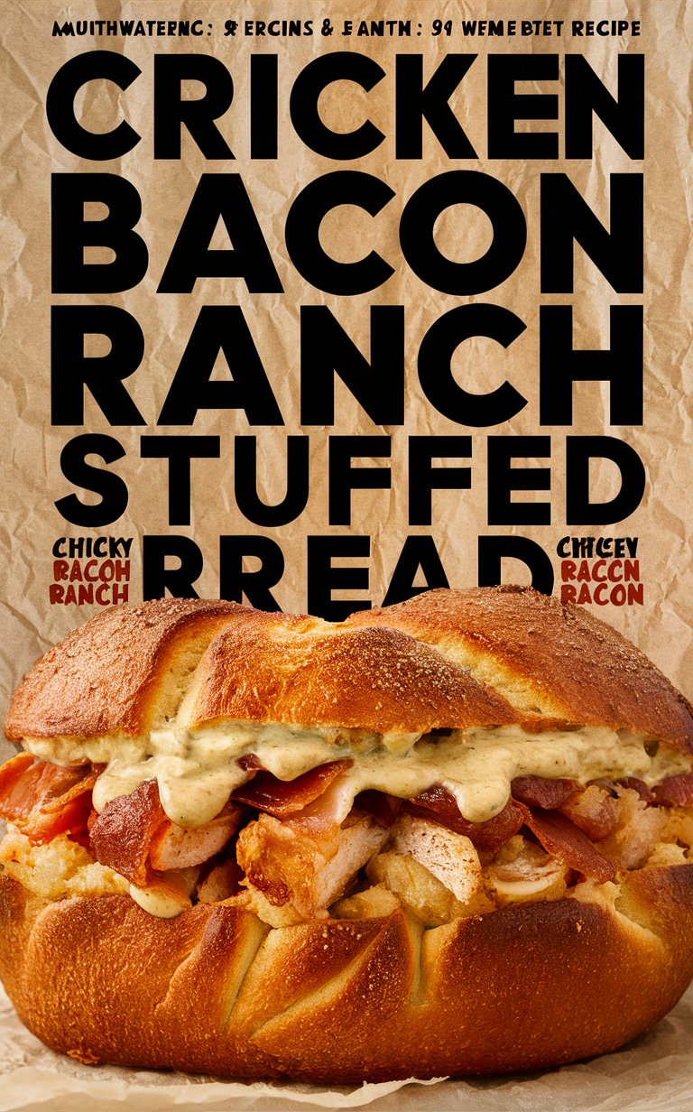 Chicken Bacon Ranch Stuffed Bread, Bacon Ranch Bread Recipe, Chicken Bacon Ranch Recipe, Stuffed Bread Recipe, Delicious Stuffed Bread