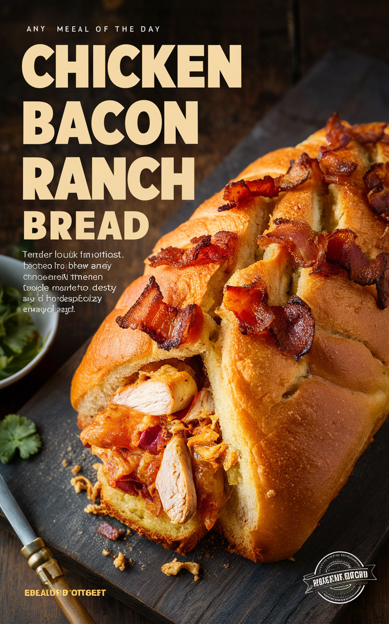 Chicken Bacon Ranch Bread, Chicken Ranch Baked Bread, Bacon Ranch Pull-Apart Bread, Ultimate Chicken Bacon Ranch Loaf, Cheesy Chicken Bacon Ranch Twist