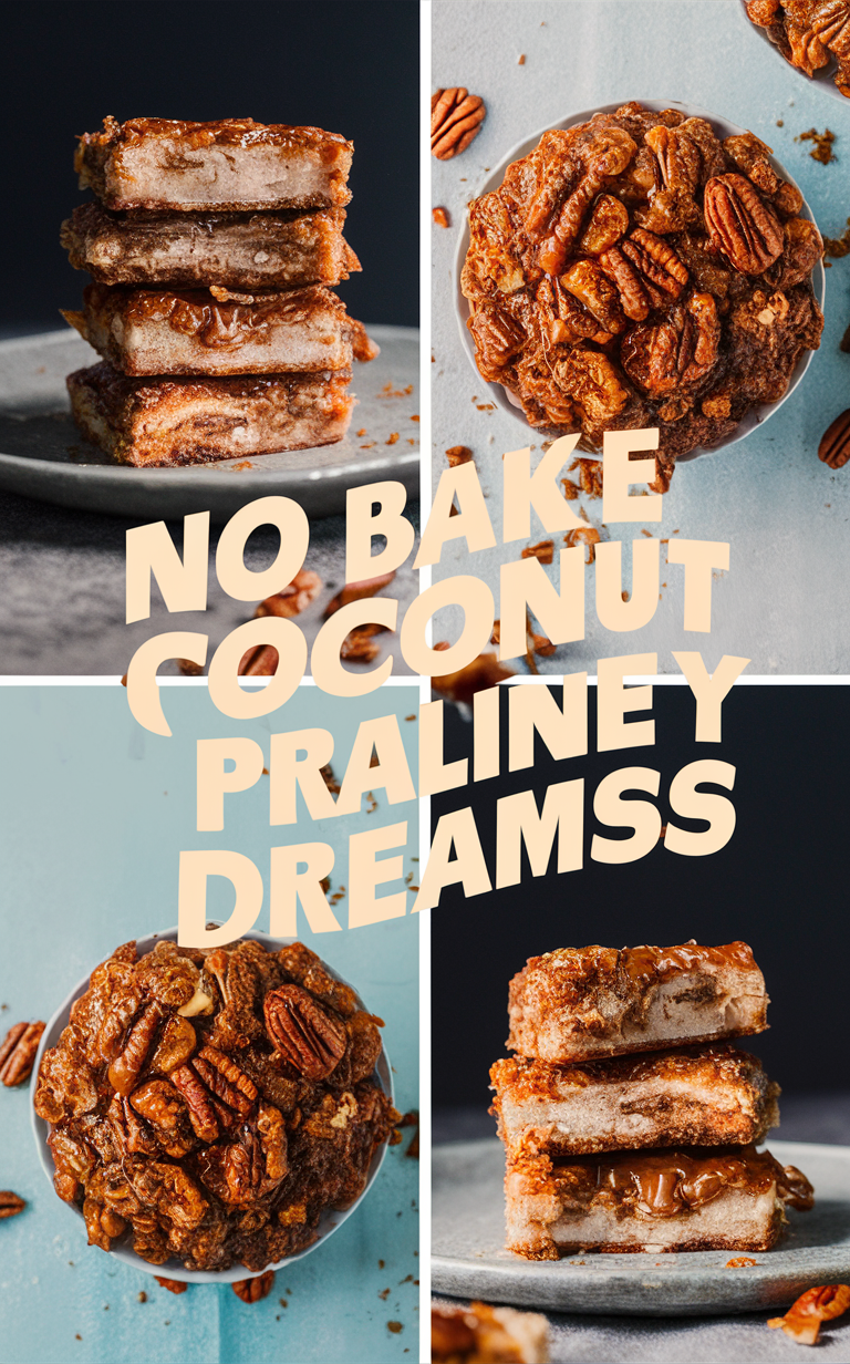 Coconut pecan praline dreams, No bake praline recipe, Coconut pecan dessert, Pecan coconut treat, No bake pecan dessert