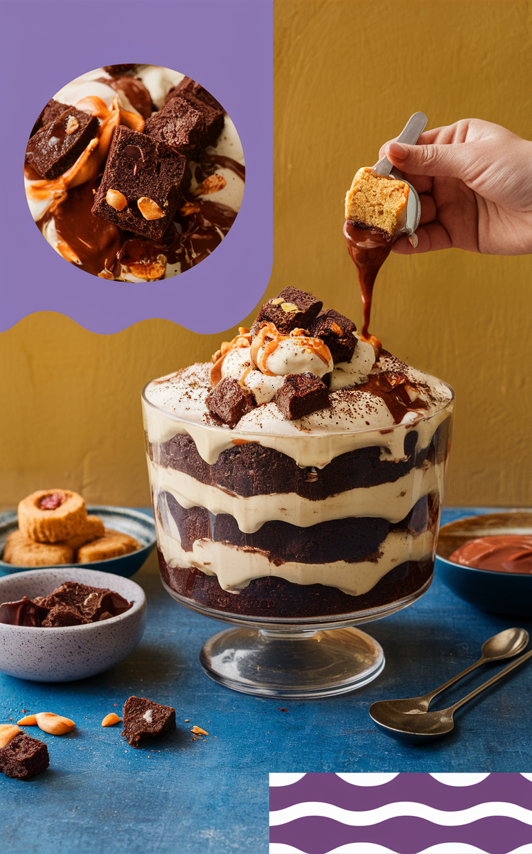 Peanut butter trifle, Fudge brownie, Delicious trifle, Gourmet dessert, Decadent trifle